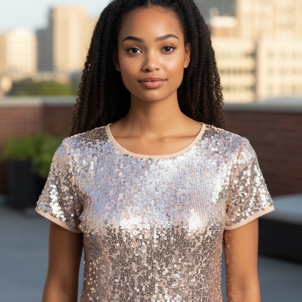 L'AGENCE Silver Sequin Blouse